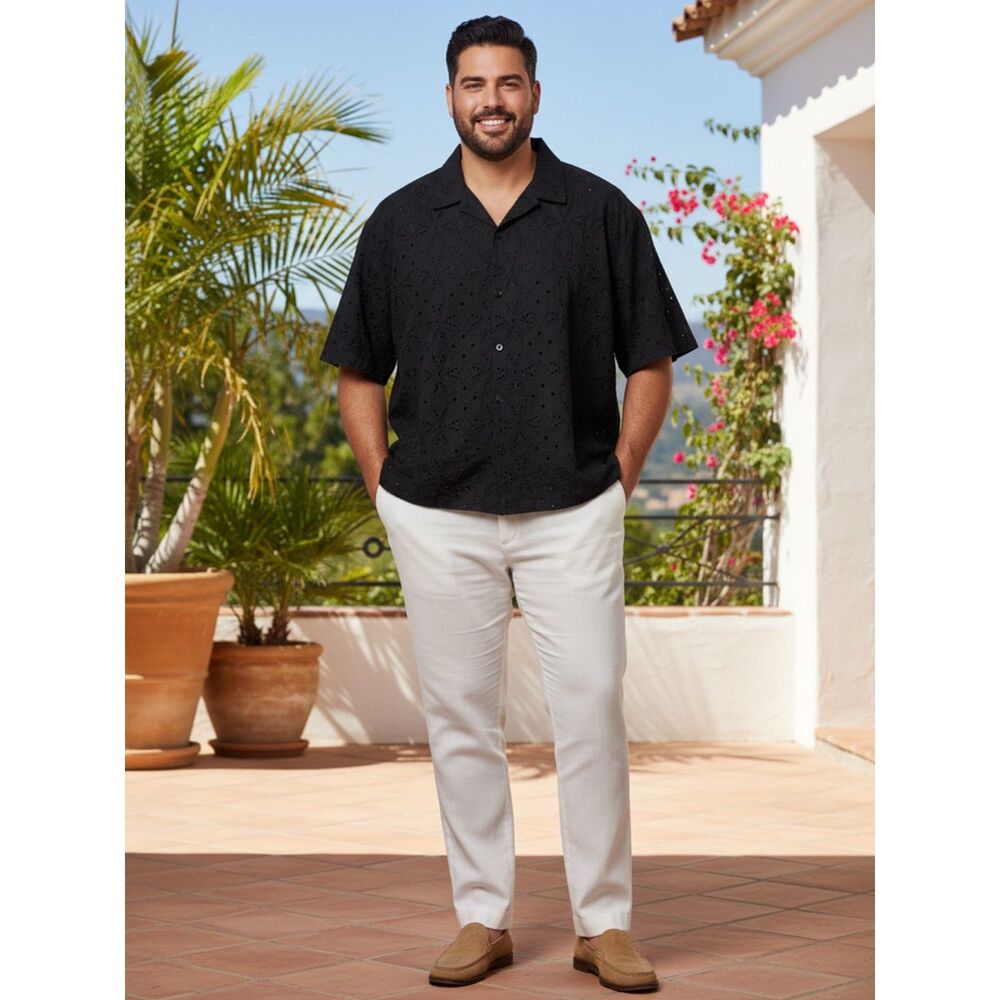 I.N.C. International Concepts Black Eyelet Short Sleeve Button Front Shirt XXL